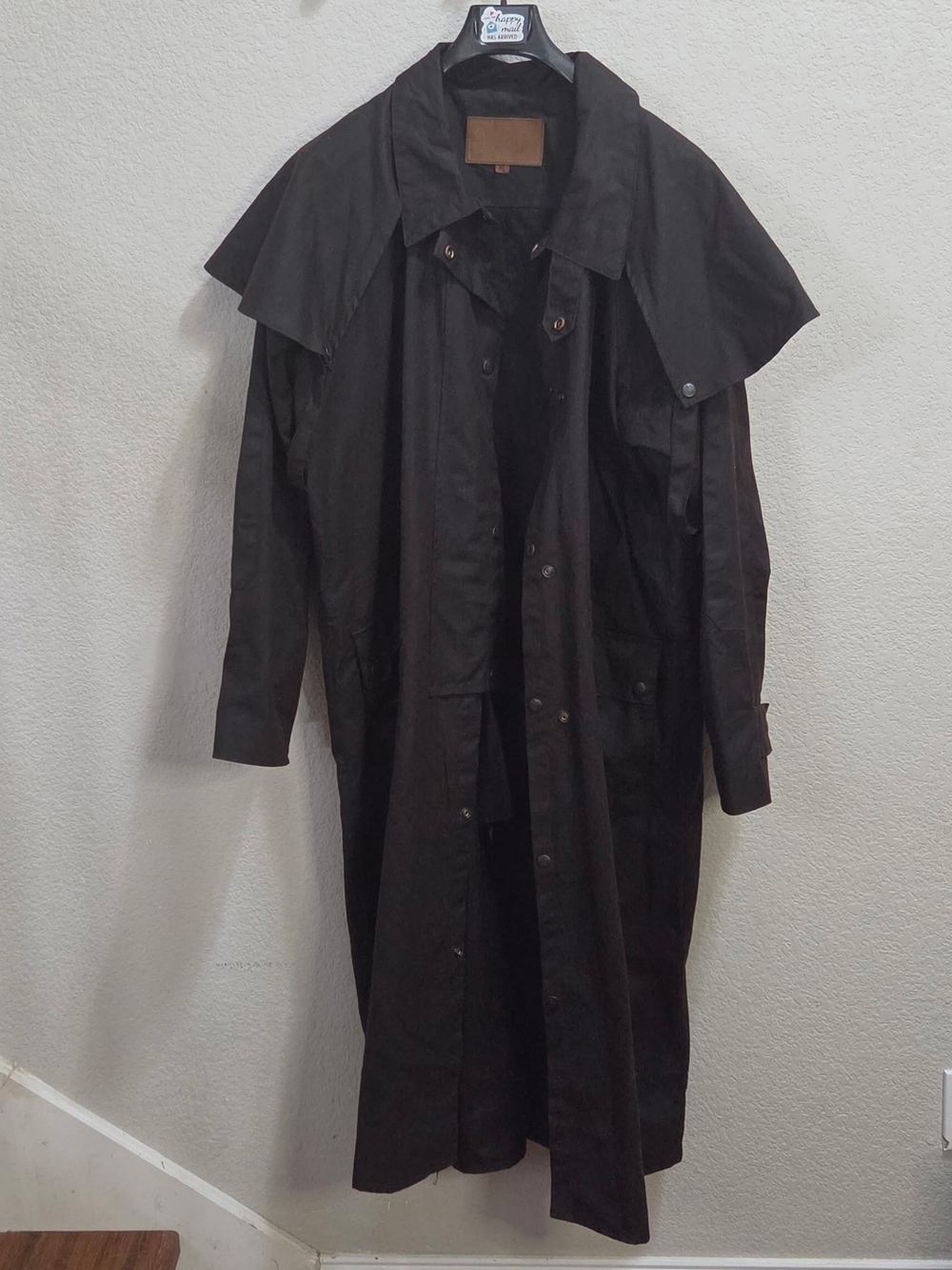 Men's Black Long Trench Coat - Classic Water-Resistant Overcoat